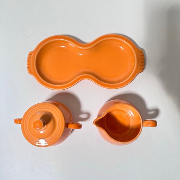 Vintage Fiestaware Sugar & Creamer Tray 4- Piece Set in Retired Tangerine Orange - Picture 3 of 9